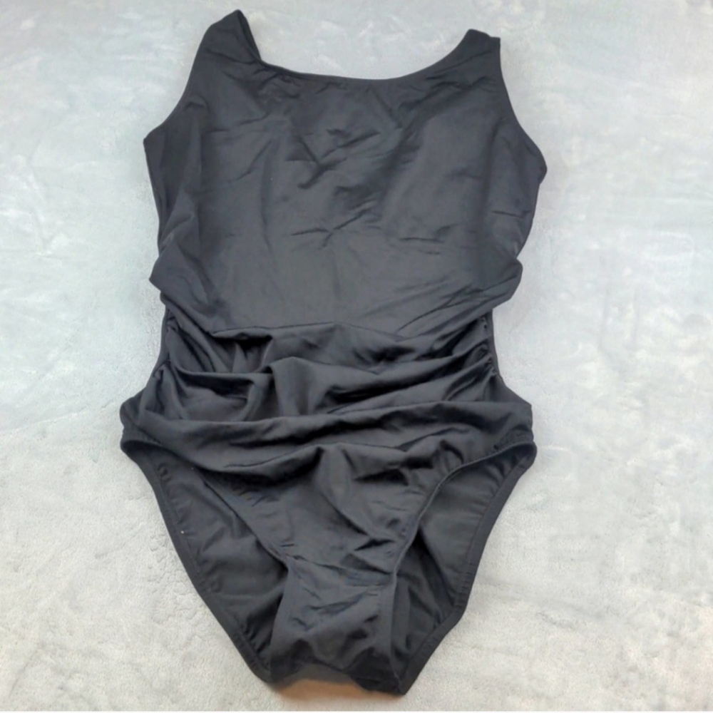 InstantFigure High Neck Ruched Tummy Control Black One Piece Swimsuit